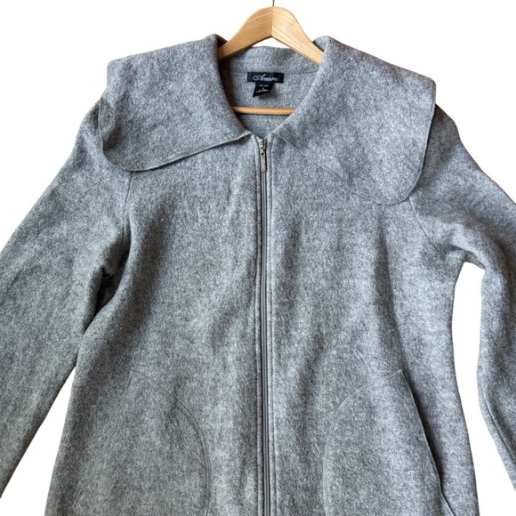 Amoxe 100% Wool Gray Coat L Timeless Peter Pan Collar Elegant Warm Outerwear - Picture 5 of 11